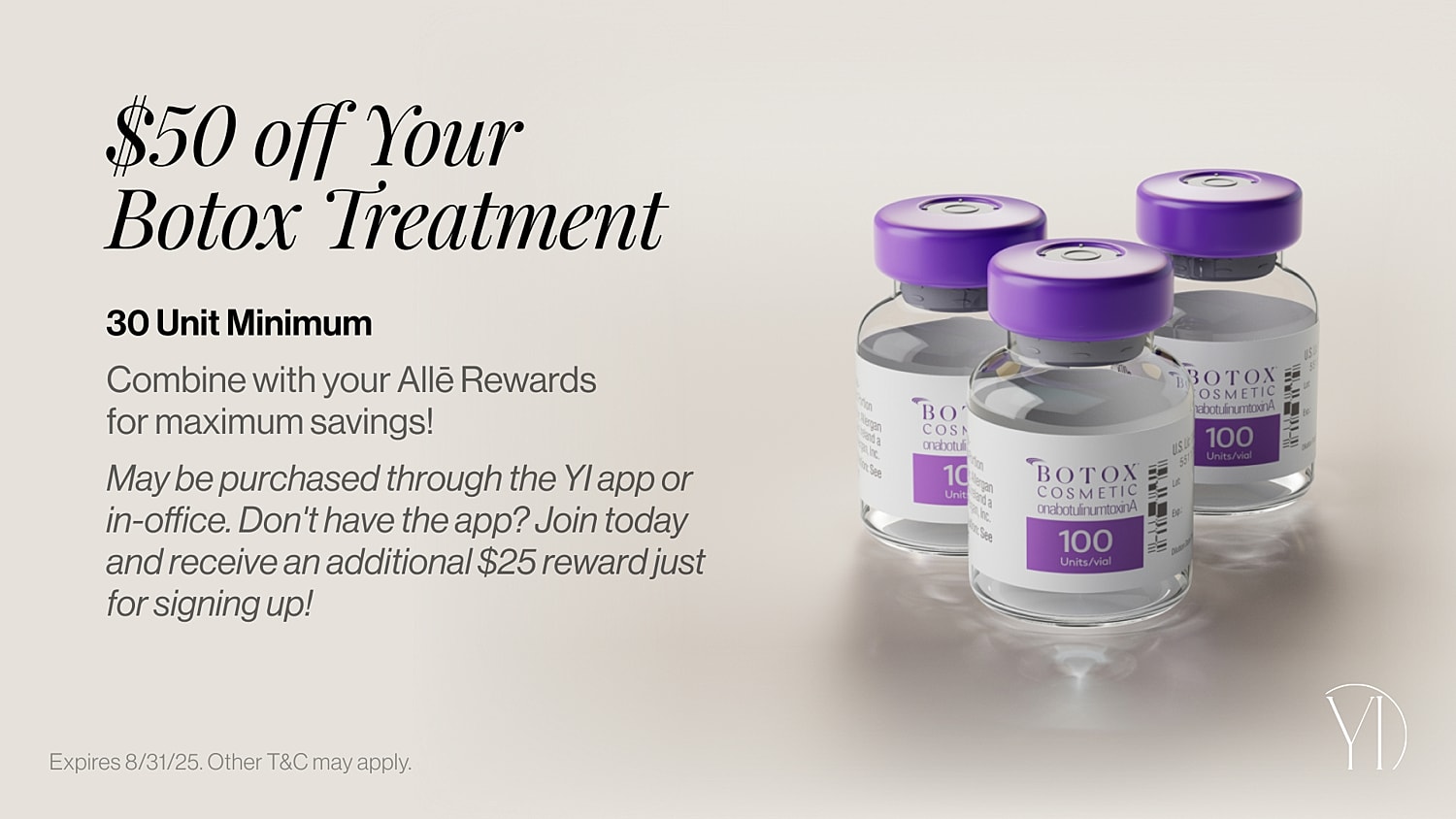 Botox treatment promotion with discount details.