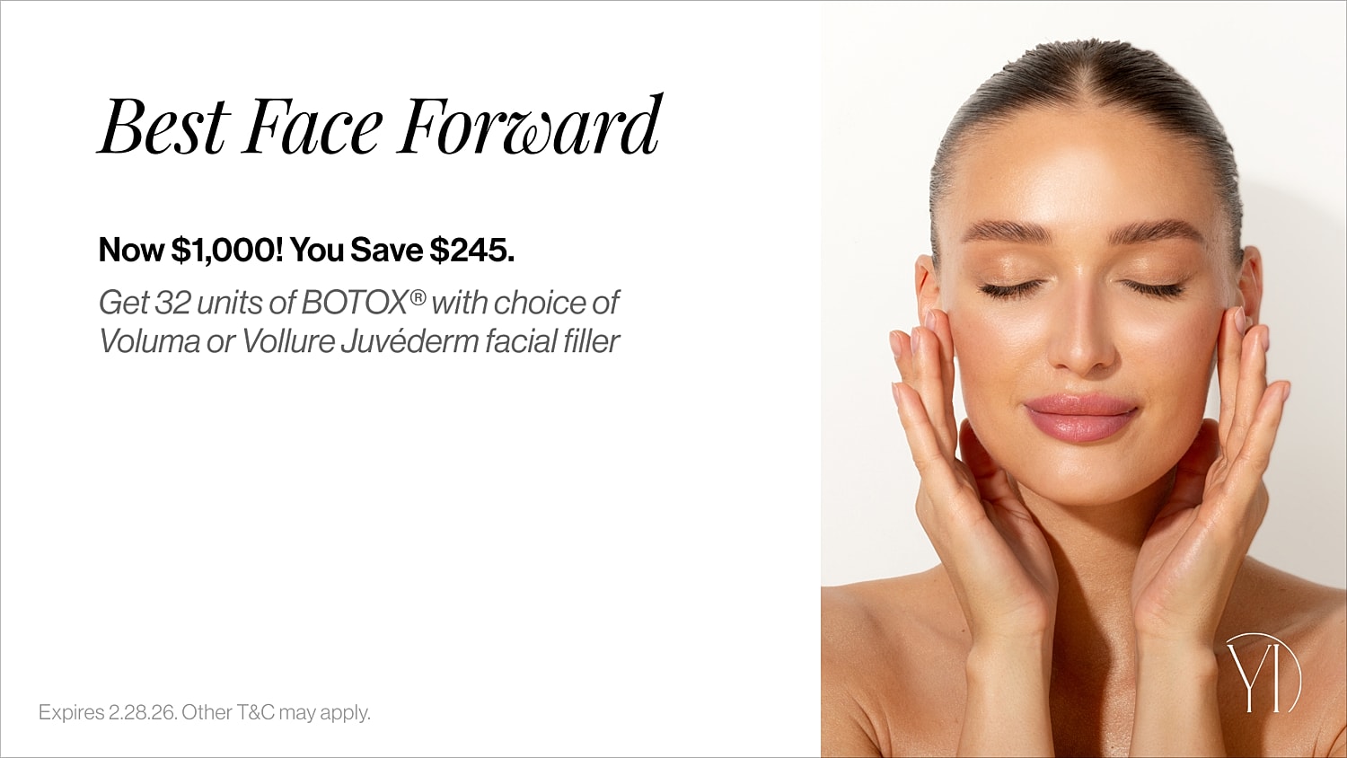 Facial filler promotion with savings offer.