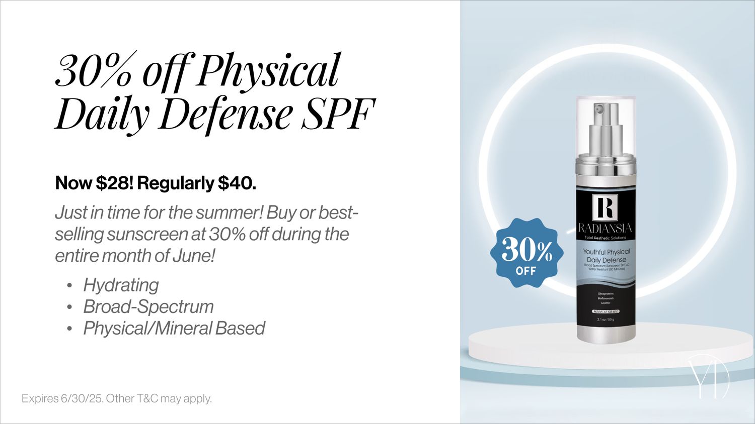 30% off sunscreen promotion for summer.