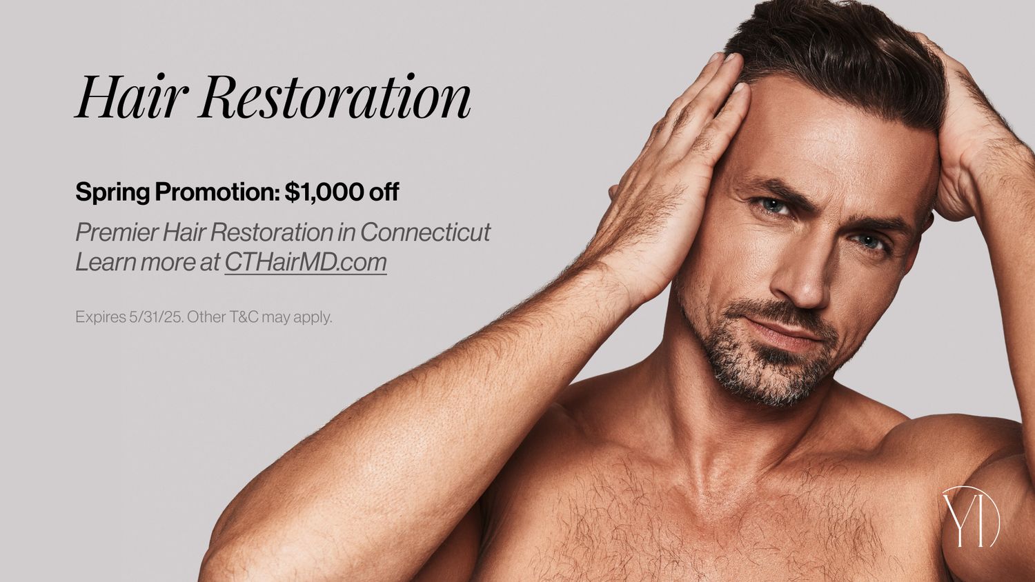 Hair restoration promotion for Connecticut services.
